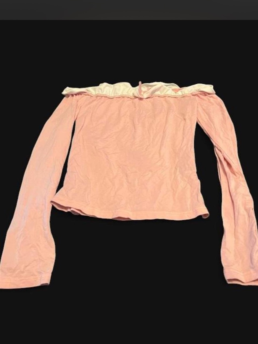 Off-Shoulder Long Sleeve Pink Top with Contrast Ruffle